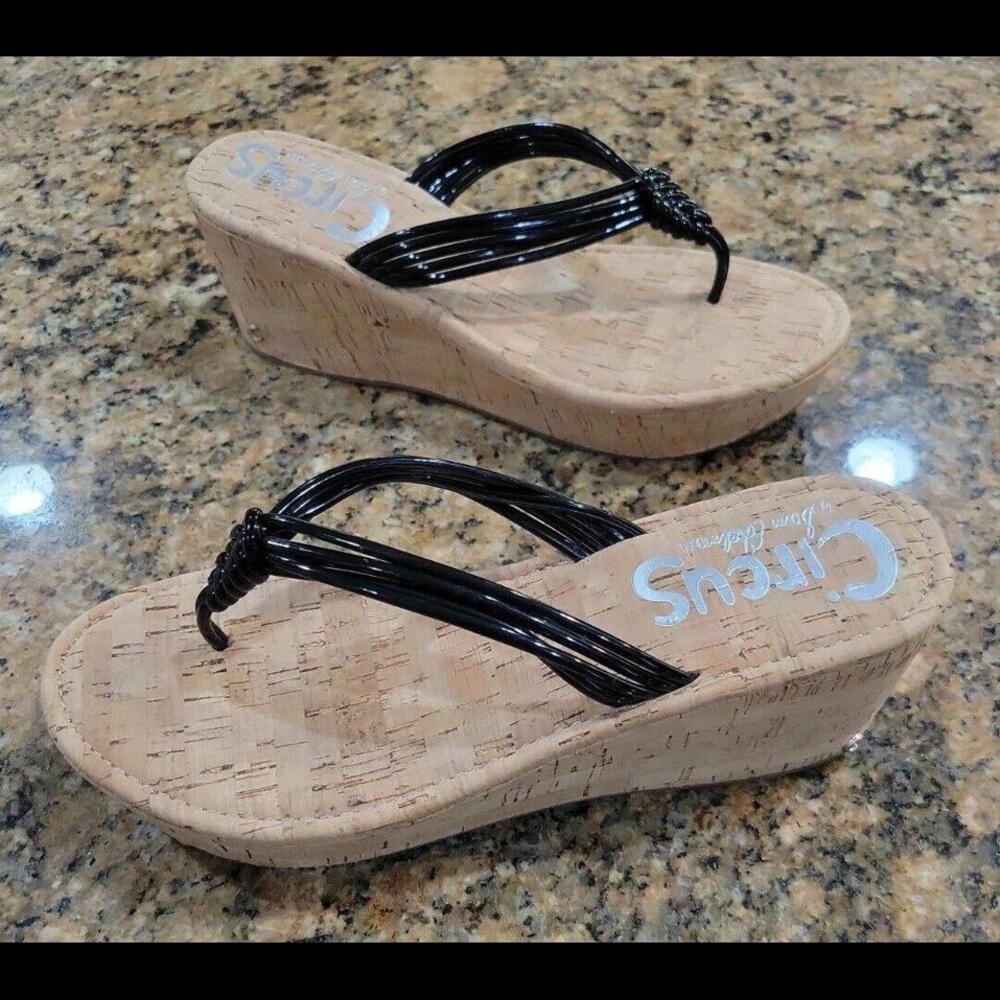 Circus by Sam Edelman Black and Tan Wedge Sandals